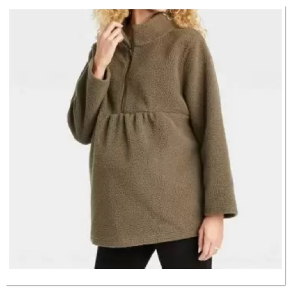 Collared Sherpa Maternity Sweatshirt Isabel Maternity Ingrid & Isabel Olive NWT